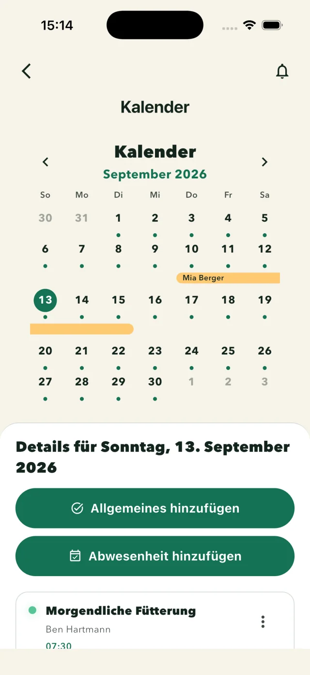 Stall Manager: Calendar for appointments and tasks